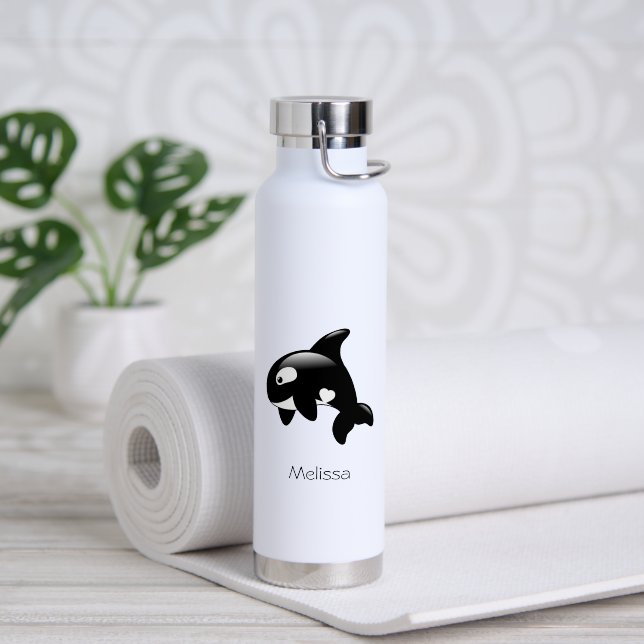 Orca Whale Custom Name Water Bottle (Yoga (Rotated))