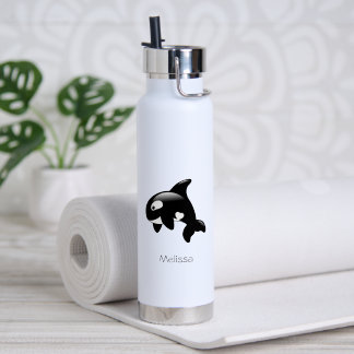 Orca Whale Custom Name Water Bottle
