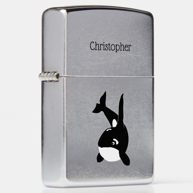 Orca Whale Design Zippo Lighter (Right)