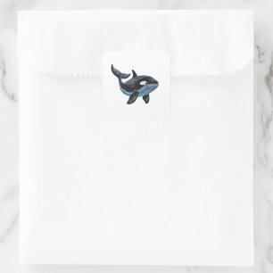 Orca Whale - Folk Art Square Sticker