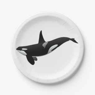 Orca whale illustration - Choose background color Paper Plates