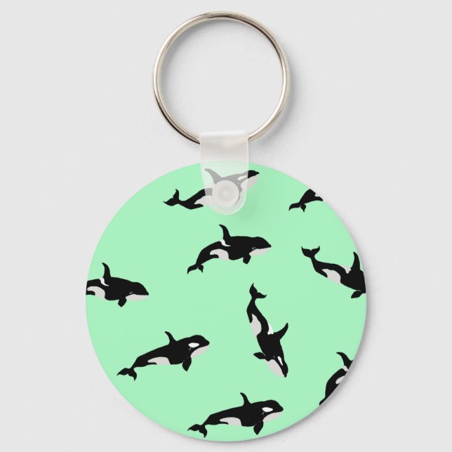 Orca Whale Illustration Pod Pattern Ocean Mint  Keychain (Front)