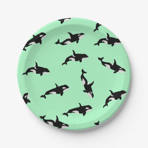 Orca Whale Illustration Pod Pattern Ocean Mint Paper Plates