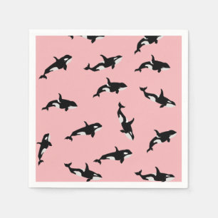 Orca Whale Illustration Pod Pattern Ocean Pink Napkins