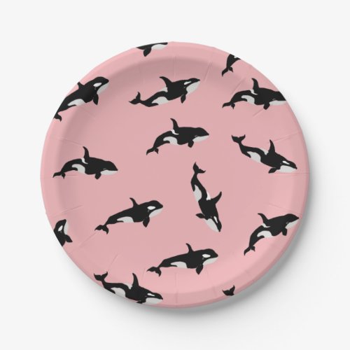 Orca Whale Illustration Pod Pattern Ocean Pink Paper Plates