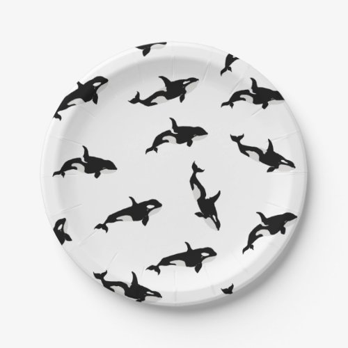 Orca Whale Illustration Pod Pattern Ocean White   Paper Plates