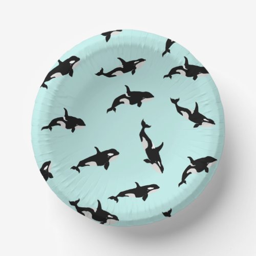 Orca Whale Illustration Pod Pattern Sea Baby Blue  Paper Bowls