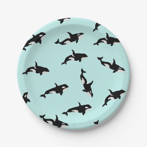 Orca Whale Illustration Pod Pattern Sea Baby Blue Paper Plates