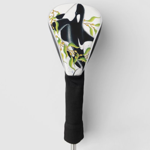 Orca whale In Kelp Forest ink art Golf Head Cover