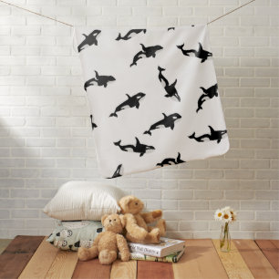 Orca Whale Pod Pattern Ocean White Baby Blanket