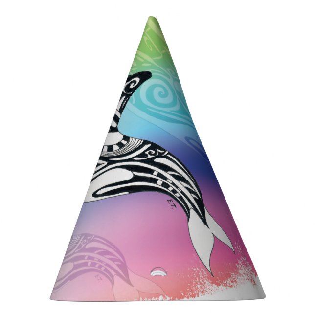 Orca Whale Rainbow Tribal Art Party Hat (Right)