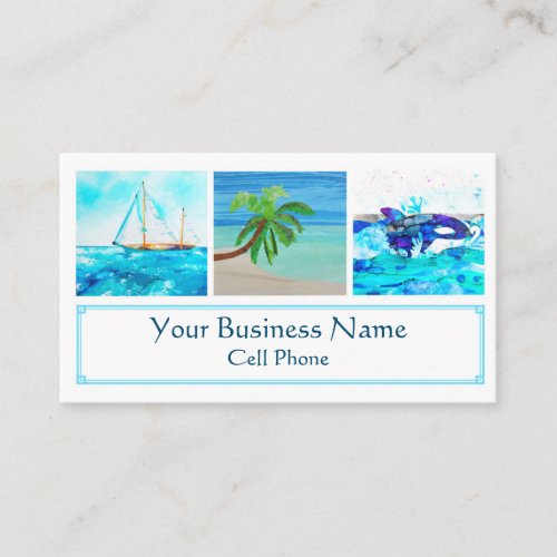 Orca Whale Sailboat Palm Tree Ocean Beach Tropical Business Card