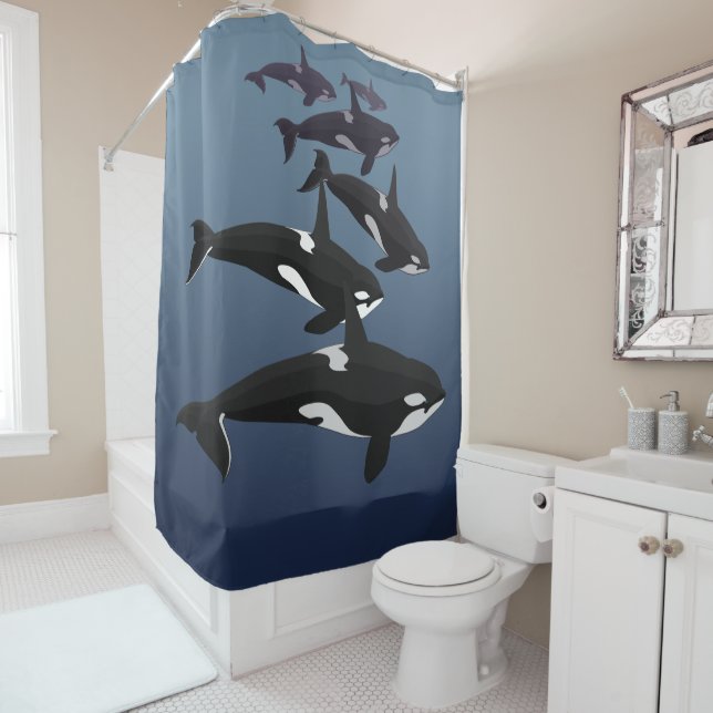 Orca Whale Shower Curtains Whale Art Bath Decor (In Situ)