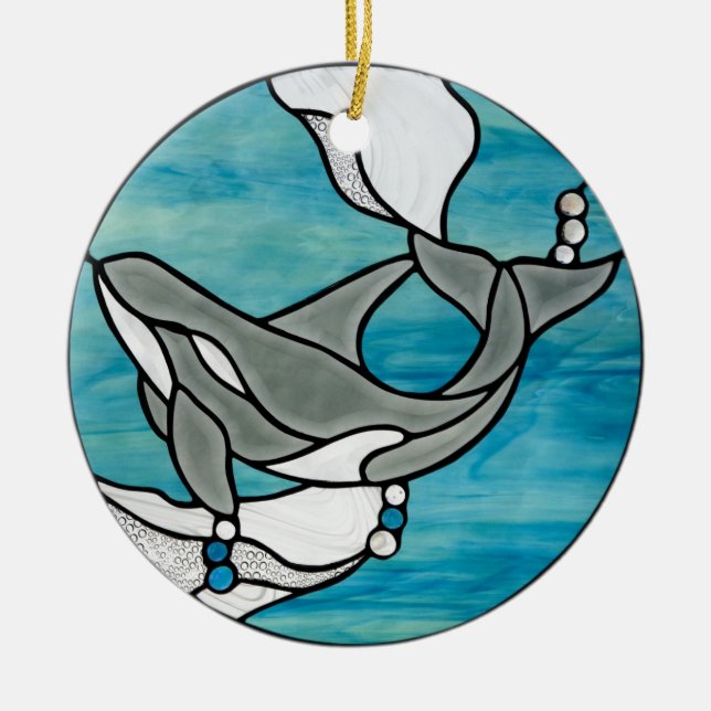 Orca Whale Stained Glass Art Design Ceramic Ornament (Front)