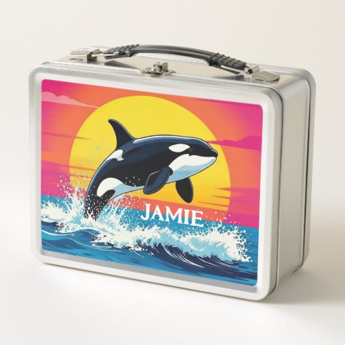 Orca Whale Sunrise Waves Metal Lunch Box