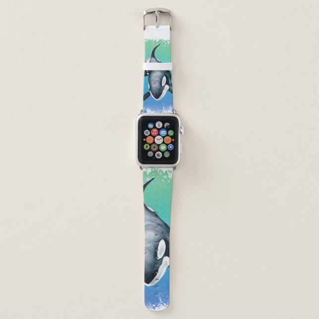 Orca Whale Teal crystal Apple Watch Band (Front)