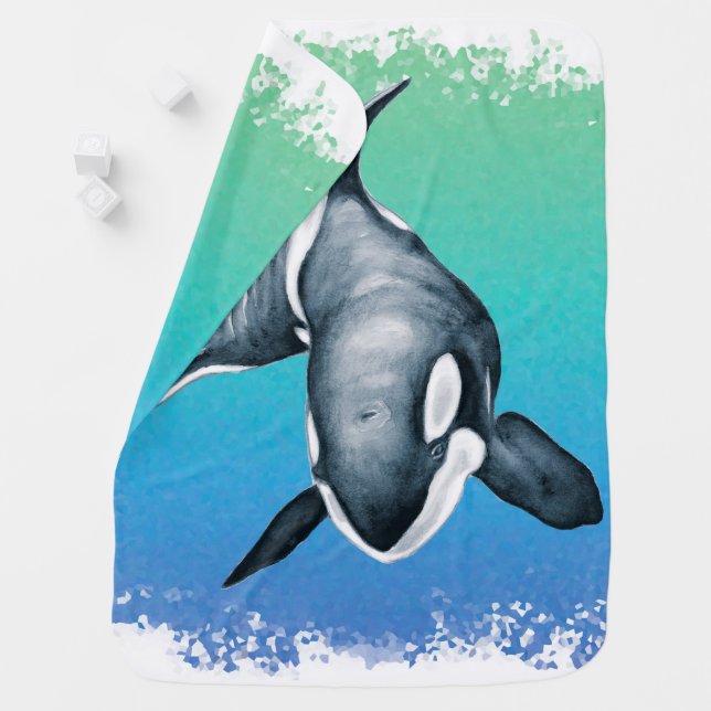 Orca Whale Teal crystal Baby Blanket (In Situ)