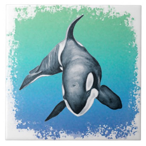 Orca Whale Teal crystal Ceramic Tile