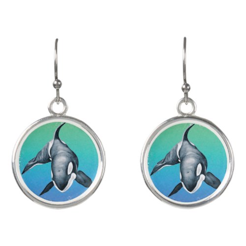 Orca Whale Teal crystal Earrings
