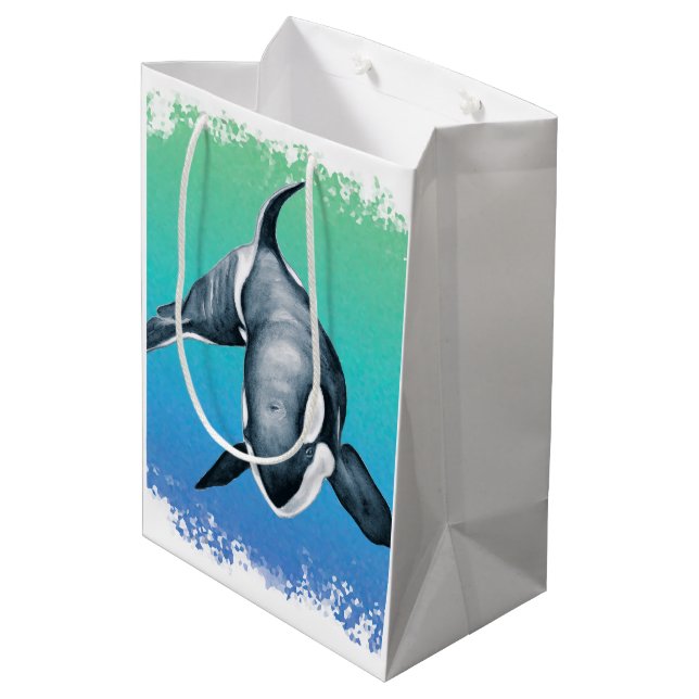 Orca Whale Teal crystal Medium Gift Bag (Back Angled)