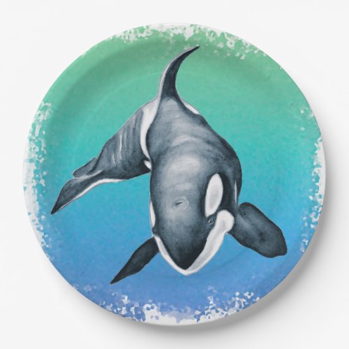 Orca Whale Teal crystal Paper Plates