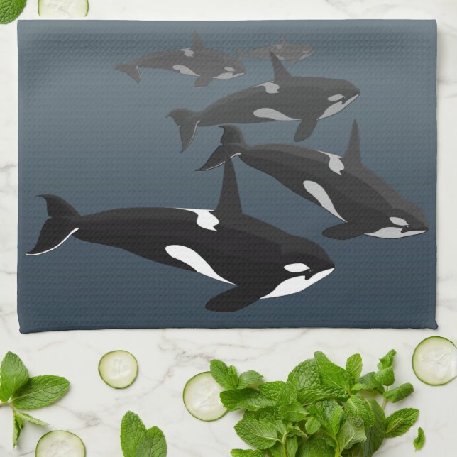 Orca Whale Towel Killer Whale Dish Towels & Decor (Folded)
