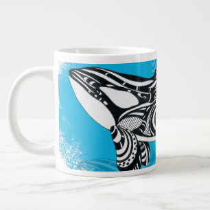 Orca Whale Tribal Art Blue Giant Coffee Mug