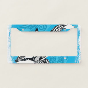 Orca Whale Tribal Art Blue License Plate Frame