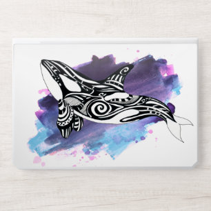 Orca Whale Tribal Doodle Purple Blue Watercolor HP Laptop Skin