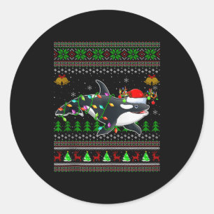 Orca Whale Ugly Christmas Sweaters Santa Sea Anima Classic Round Sticker
