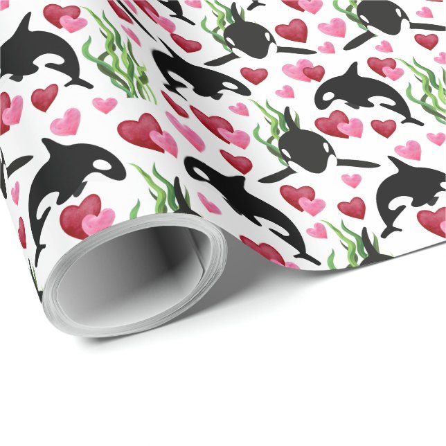 Orca Whale Valentine Gift Wrapping Paper (Roll Corner)
