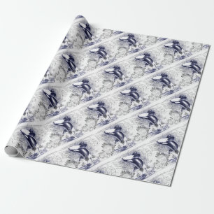 Orca Whale Vintage Map Blue Wrapping Paper