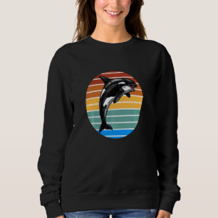 Orca Whale Vintage Retro Sunset Long Sleeve Sweatshirt