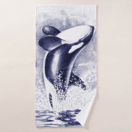 Orca Whale Watercolor Blue Bath Towel Set