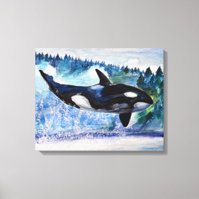 Orca whale watercolor Canvas Print (Front)