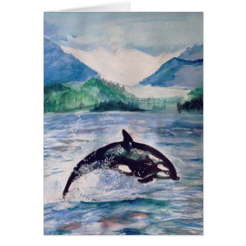 Orca Whale watercolor drawing Postcard