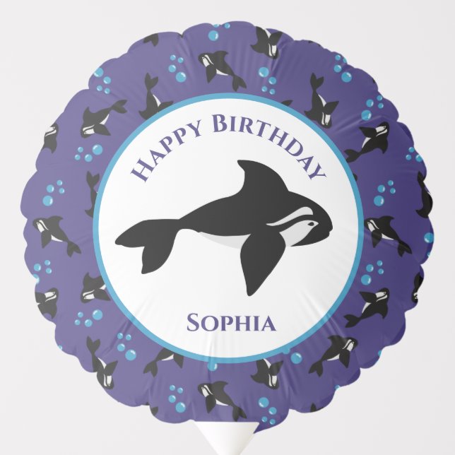 Orca Whale with Bubbles Personalized Birthday   Balloon (Front)