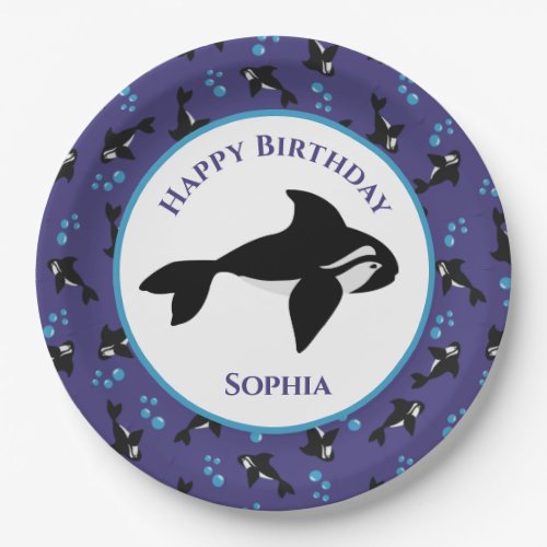Orca Whale with Bubbles Personalized Birthday  Paper Plates