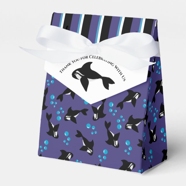 Orca Whale with Bubbles Purple Blue Stripes Favor Boxes (Front Side)