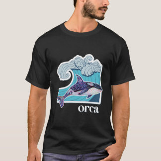 Orca Whale With Hand Drawn Ocean Wave T-Shirt