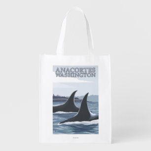 Orca Whales #1 - Anacortes, Washington Reusable Grocery Bag