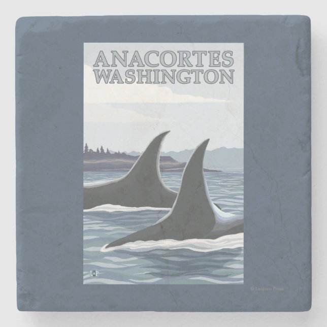 Orca Whales #1 - Anacortes, Washington Stone Coaster (Front)