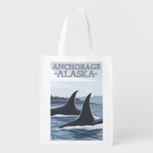 Orca Whales #1 - Anchorage, Alaska Reusable Grocery Bag