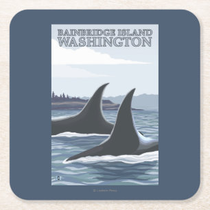 Orca Whales #1 - Bainbridge Island, Washington Square Paper Coaster