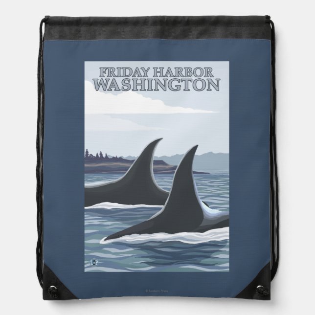 Orca Whales #1 - Friday Harbor, Washington Drawstring Bag (Front)