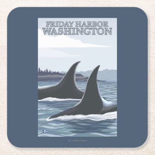 Orca Whales #1 - Friday Harbor, Washington Square Paper Coaster