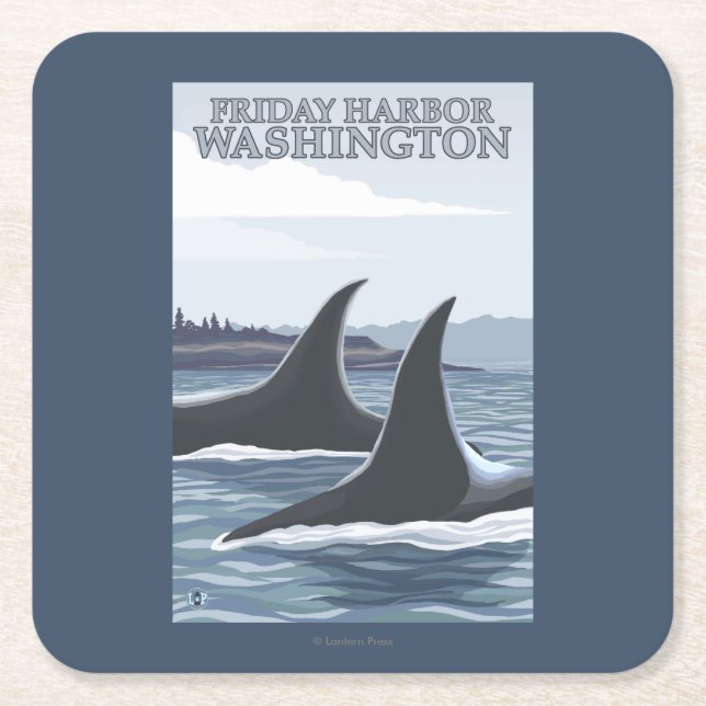 Orca Whales #1 - Friday Harbor, Washington Square Paper Coaster (Front)