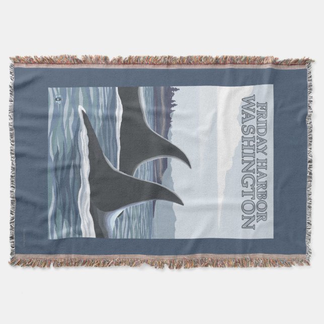 Orca Whales #1 - Friday Harbor, Washington Throw Blanket (Front)