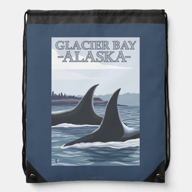 Orca Whales #1 - Glacier Bay, Alaska Drawstring Bag (Front)
