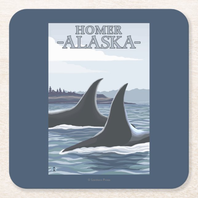 Orca Whales #1 - Homer, Alaska Square Paper Coaster (Front)